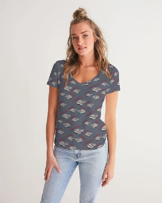 Sushi Pattern Women's V-Neck Tee Graphic T-Shirt Round Neck Polyester