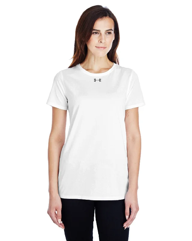 Under Armour Ladies Locker T-Shirt 2.0 WHITE/ GRAPH 1305510 Embroidered Appliqued Beaded