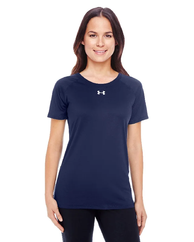 Under Armour Ladies Locker T-Shirt Midn Navy 1268481 Cotton Fabric Linen Fabric Terry Fabric