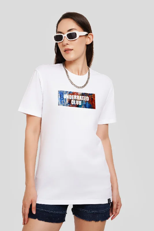 Underrated Essentials White Printed T-Shirt Zippered Front Buttoned Front Snap Front Underrated Essentials White Printed T-Shirt Zippered Front Buttoned Front Snap Front