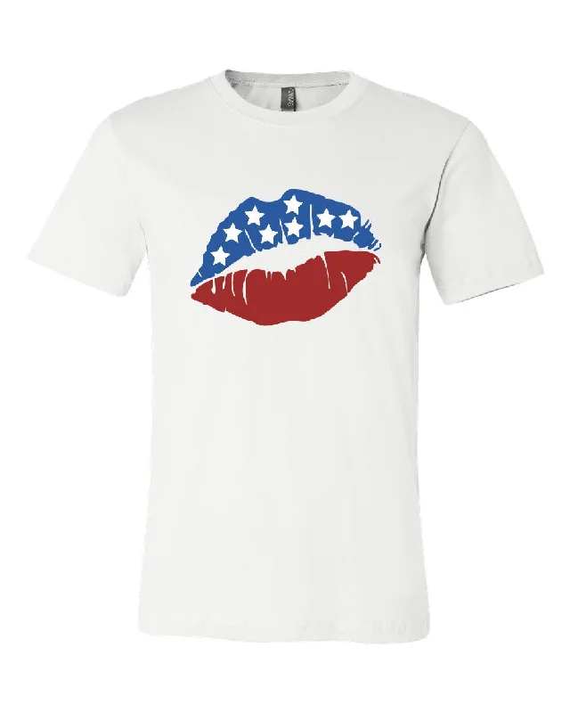 USA Lips Crew Neck Softstyle Tee Silk Blend Satin Velvet