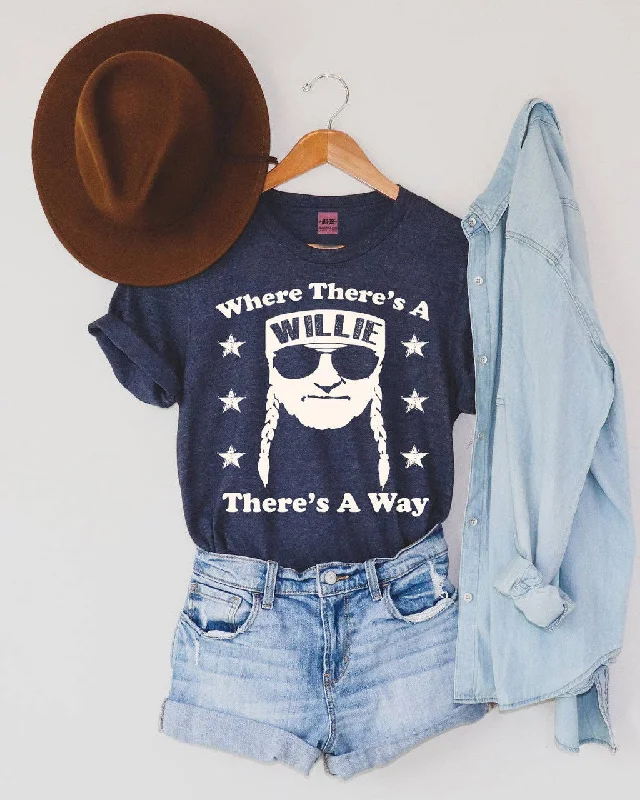 Where There's A Willie Tee - Heather Denim Blue Casual Formal Business