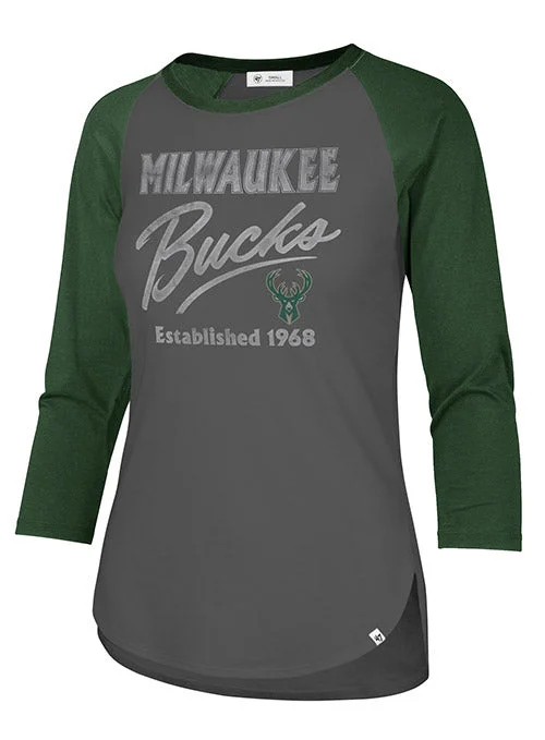 Women's '47 Brand Frankie Raglan High Rise Milwaukee Bucks Long Sleeve T-Shirt Fashionable Trendy Casual