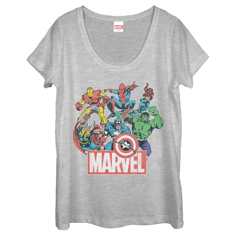 Women's Marvel Heroes of Today Scoop Neck T-Shirt Solid Color Striped Floral