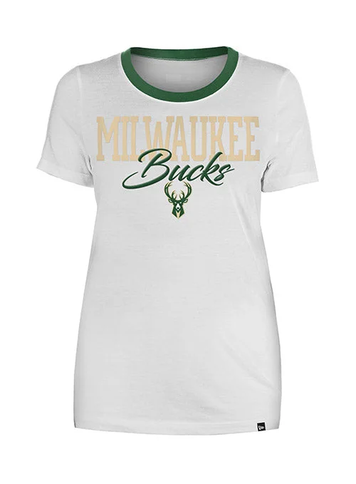 Women's New Era Gameday White Milwaukee Bucks T-Shirt Seamless Knitted Crochet