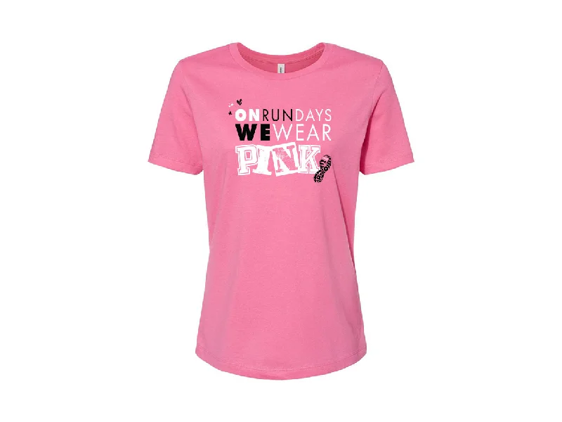 Women's On RunDays We Wear Pink Graphic Tee - BELLA-RUNDAYS Collared Crew Neck Turtle Neck