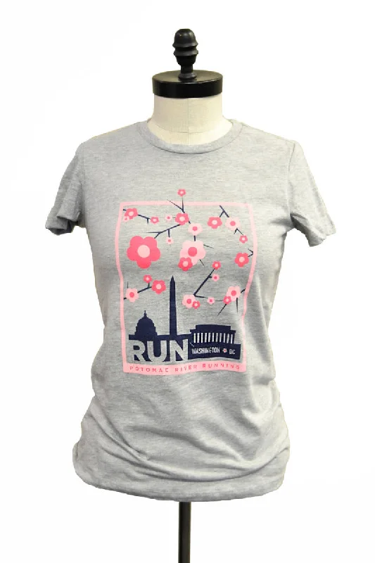 Women's =PR= Cherry Blossom Short Sleeve Tee BELLA-CBWMNGREY Welt Pockets Slit Pockets