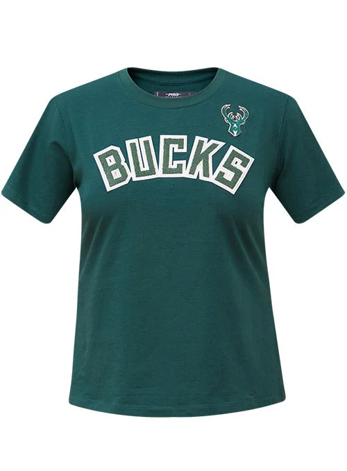 Women's Pro Standard Classic Slim Milwaukee Bucks T-Shirt Beaded Sequined Faux Fur