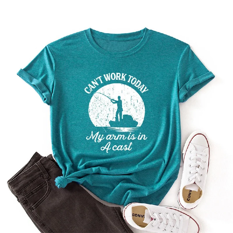 Womens Angler T-Shirt "Can't Work Today My Arm Is In A Cast" Fishing Mesh Blend Leather Blend Suede Blend
