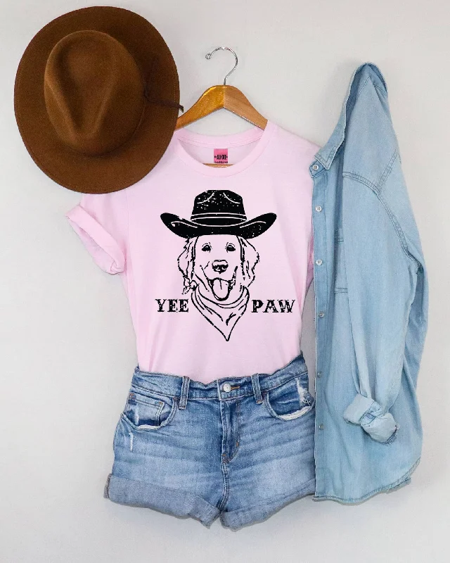 Yee Paw Western Graphic Cute Dog Tee - Pink Solid Color Striped Floral