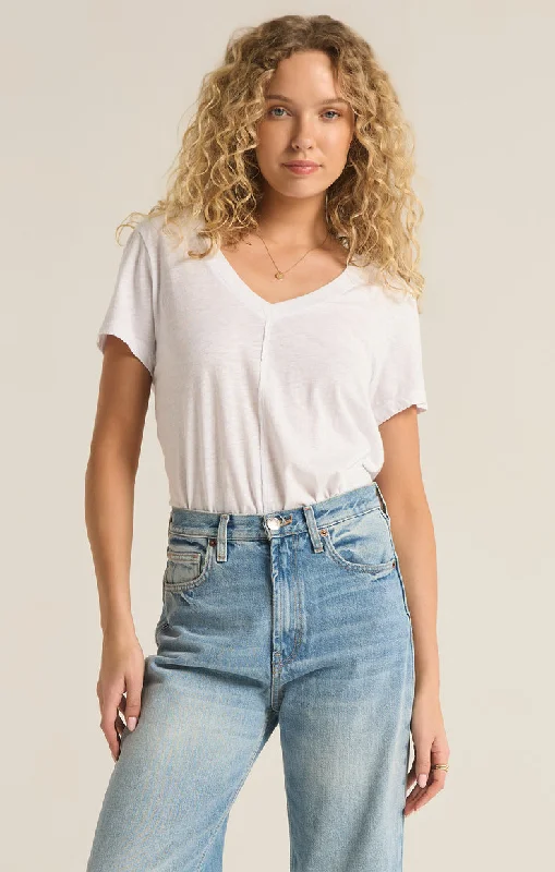Z-Supply Asher V-Neck Tee - WHITE Thin T-Shirt Open Front Quick Dry