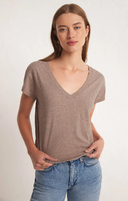 Z-Supply MODERN V-NECK TEE - HEATHER LATTE Anti-Pilling Machine Wash Handmade