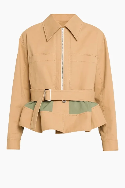 3.1 Phillip Lim Belted Flounce Utility Jacket - Khaki/ Army V-Neck Jacket Boat Neck Jacket Square Neck Jacket 3.1 Phillip Lim Belted Flounce Utility Jacket - Khaki/ Army V-Neck Jacket Boat Neck Jacket Square Neck Jacket