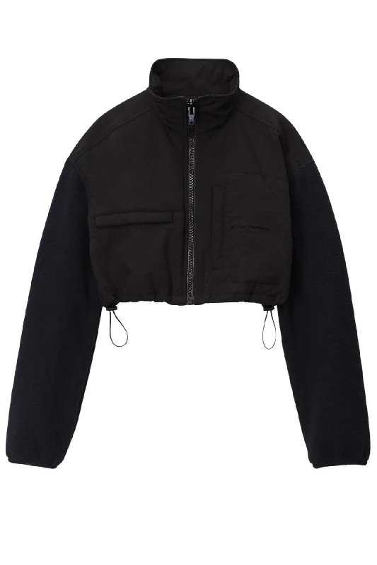 Alexander Wang Cropped Fleece Jacket - Black Tailored Jacket Straight Jacket A-Line Jacket Alexander Wang Cropped Fleece Jacket - Black Tailored Jacket Straight Jacket A-Line Jacket