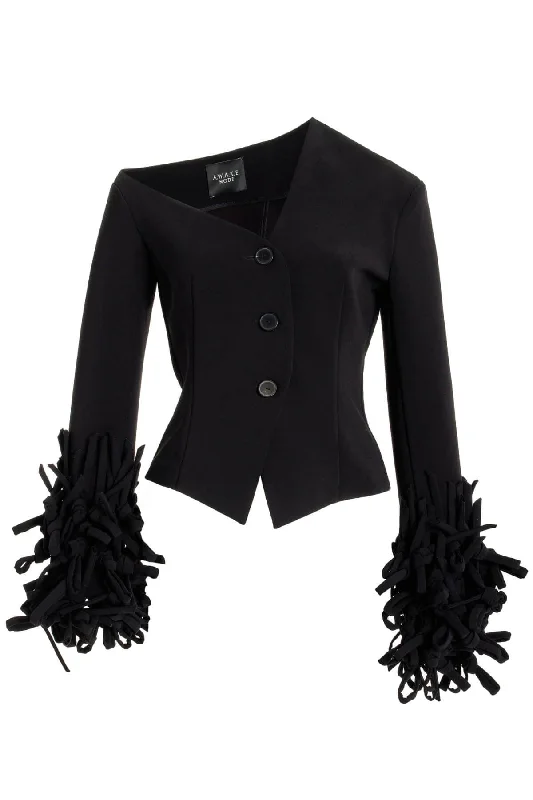 A.W.A.K.E. Mode Decorative Cuff Asymmetric Jacket - Black Striped Jacket Polka Dot Jacket Floral Jacket A.W.A.K.E. Mode Decorative Cuff Asymmetric Jacket - Black Striped Jacket Polka Dot Jacket Floral Jacket
