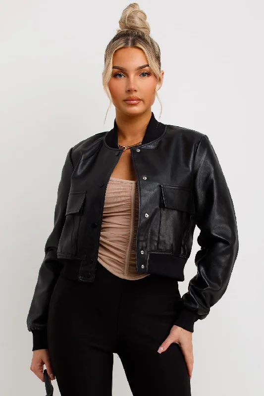 Black Faux Leather Bomber Jacket Knit Jacket Woven Jacket Fleece Jacket