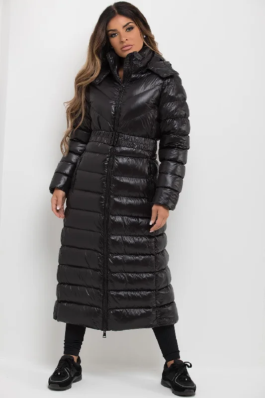 Black Longline Puffer Padded Jacket With Hood & Belt Quilted Jacket Puffer Jacket Insulated Jacket Black Longline Puffer Padded Jacket With Hood & Belt Quilted Jacket Puffer Jacket Insulated Jacket