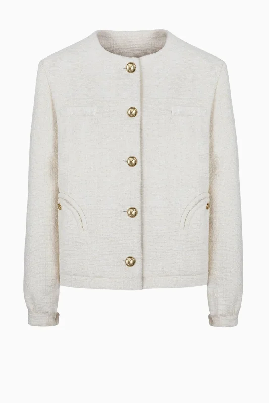 Blazé Milano Our Way Gliss Bolero Jacket - White A-Line Jacket Boat Neck Shawl Collar Blazé Milano Our Way Gliss Bolero Jacket - White A-Line Jacket Boat Neck Shawl Collar