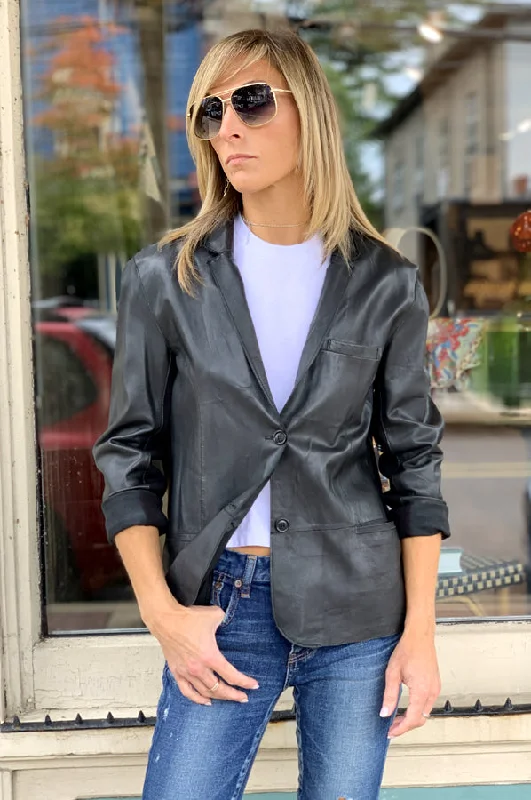 Blazer Leather Jacket - Black Fitted Jacket Loose Jacket Oversized Jacket