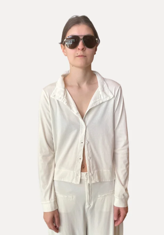Boxy Fit Cotton Jersey Jacket - Ivory Tailored Jacket Straight Jacket A-Line Jacket