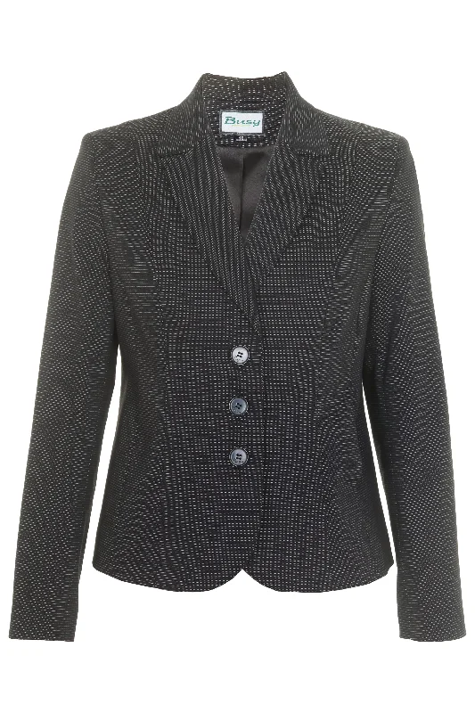 Busy Clothing Women Black Fine Stripe Jacket Boat Neck Shawl Collar Notched Collar