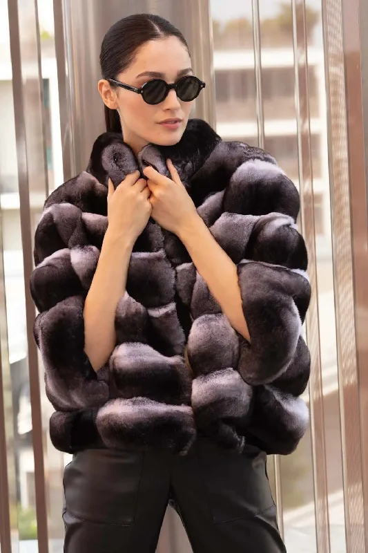 Chinchilla fur jacket Notch Collar Jacket Peter Pan Collar Jacket Cowl Neck Jacket