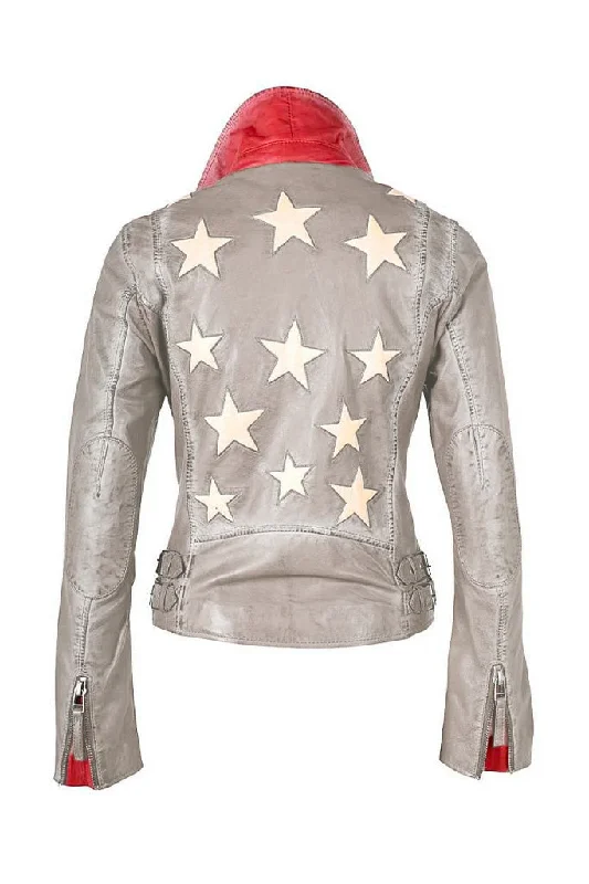 Christy Stars Leather Jacket - Light Grey Mesh Jacket Canvas Jacket Denim Jacket