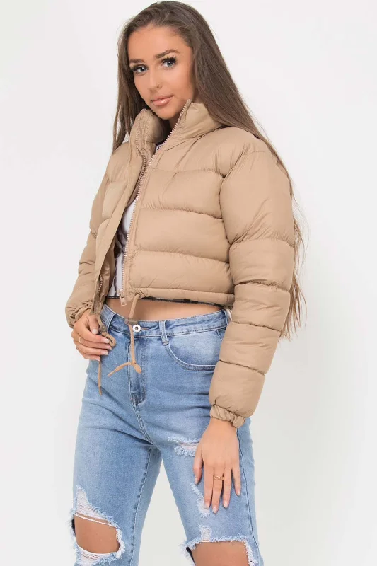 Cropped Padded Puffer Jacket Stone Anorak Shell Jacket Lightweight Jacket
