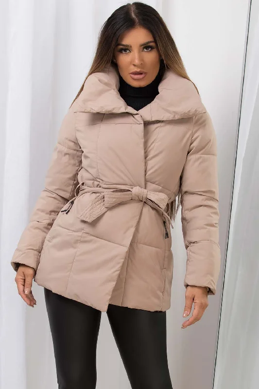 Duvet Padded Jacket With Belt Beige Faux Fur Jacket Real Fur Jacket Shearling Jacket Duvet Padded Jacket With Belt Beige Faux Fur Jacket Real Fur Jacket Shearling Jacket