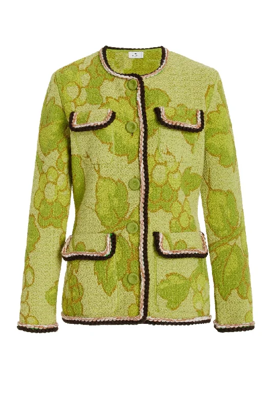 Etro Floral Knit Jacket - Green Satin Jacket Silk Jacket Chiffon Jacket