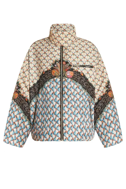 Etro Printed Puffer Jacket - Light Blue Welt Pockets Slit Pockets Flap Pockets