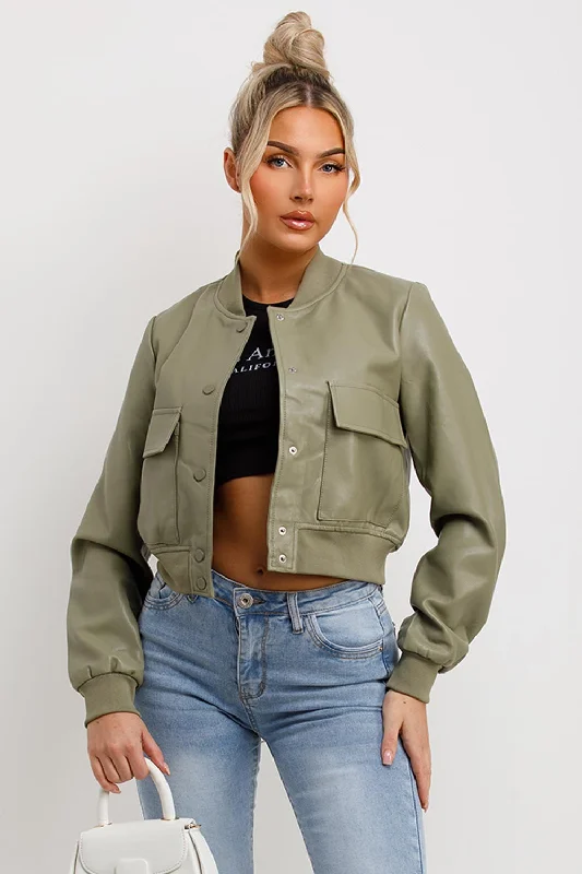 Faux Leather Bomber Jacket Khaki Faux Fur Jacket Real Fur Jacket Shearling Jacket