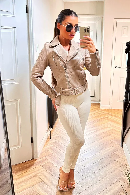 Faux Leather Jacket Beige Print Jacket Jacquard Jacket Embroidered Jacket