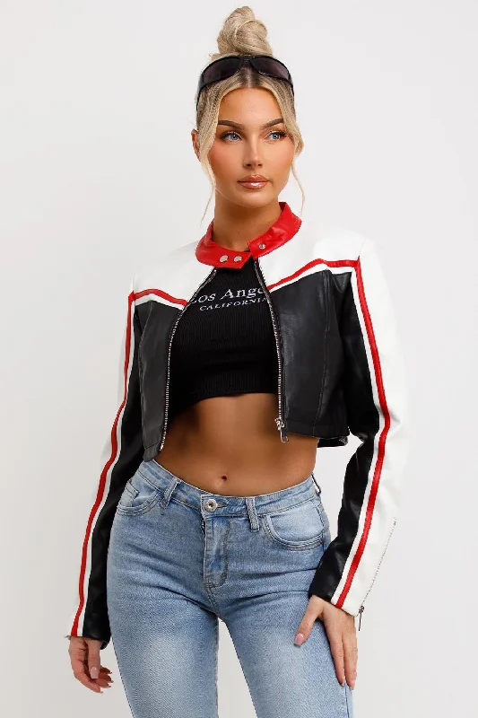 Faux Leather Racer Jacket Black And Red Satin Jacket Silk Jacket Chiffon Jacket