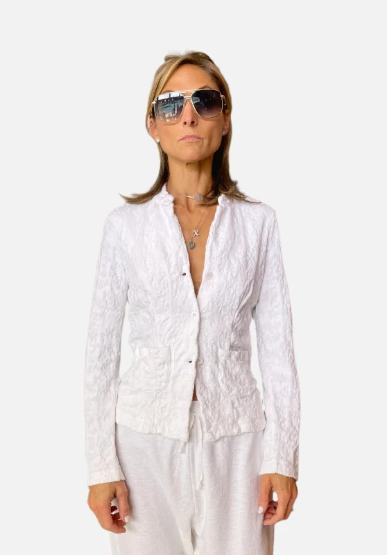 Floral Cotton Linen Jacquard Knitted Jacket - White Bomber Jacket Anorak Windbreaker Floral Cotton Linen Jacquard Knitted Jacket - White Bomber Jacket Anorak Windbreaker