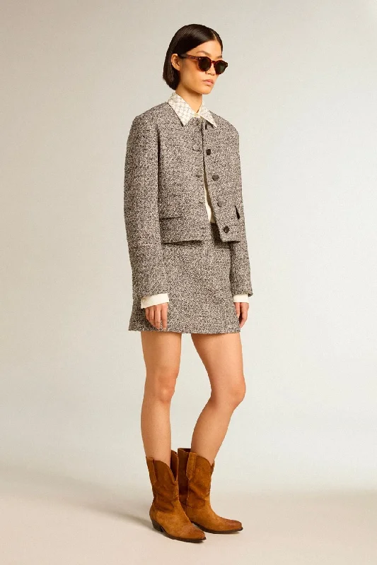 Golden Goose Boxy Boucle Jacket - Black/ Vintage White Herringbone Jacket Checkered Jacket Solid Jacket Golden Goose Boxy Boucle Jacket - Black/ Vintage White Herringbone Jacket Checkered Jacket Solid Jacket