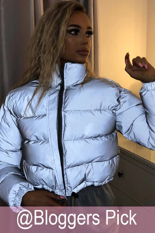 Grey Reflective Puffer Jacket Print Jacket Jacquard Jacket Patchwork Jacket