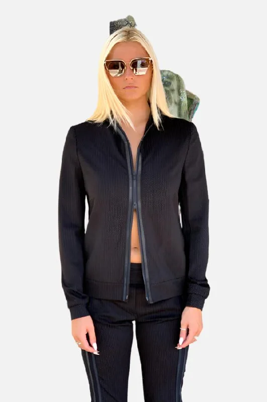 Jacket - Black Knit Fabric Woven Fabric Fleece Fabric