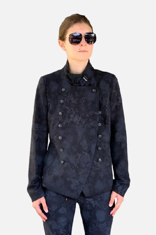 Jacket - Black Pattern Wool Fabric Cashmere Fabric Tweed Fabric