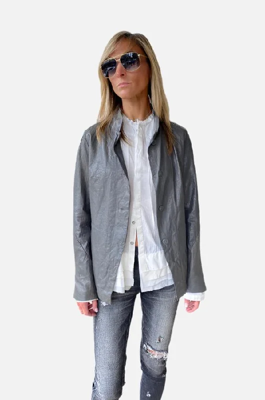 Jacket - Grey Snapped Jacket Toggled Jacket Drawstring Jacket