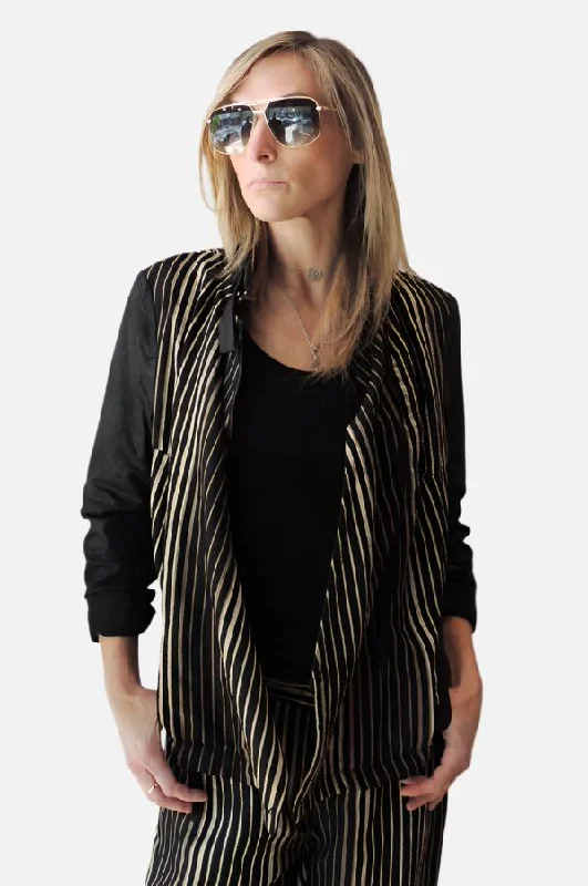 Jacket - Stripe Front Pockets Side Pockets Patch Pockets