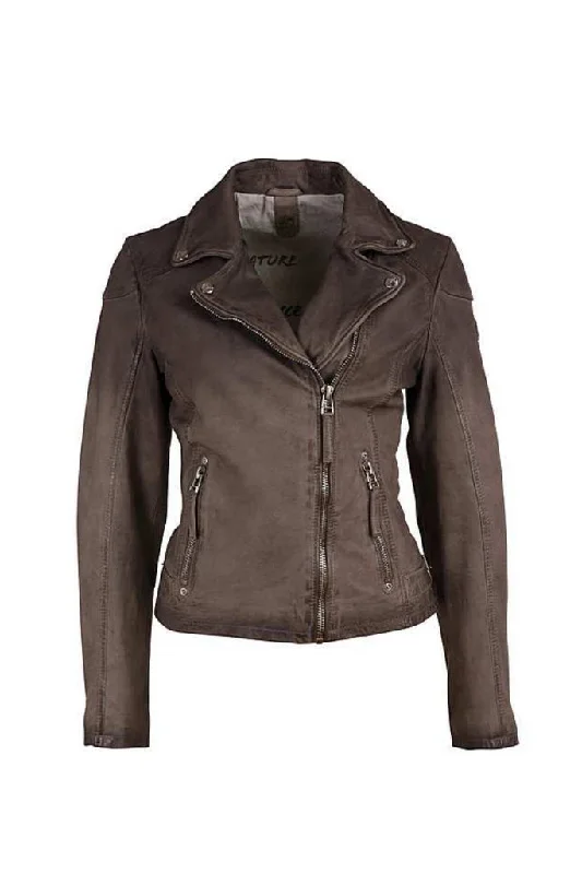 Karyn Leather Jacket - Grey Knit Fabric Woven Fabric Fleece Fabric