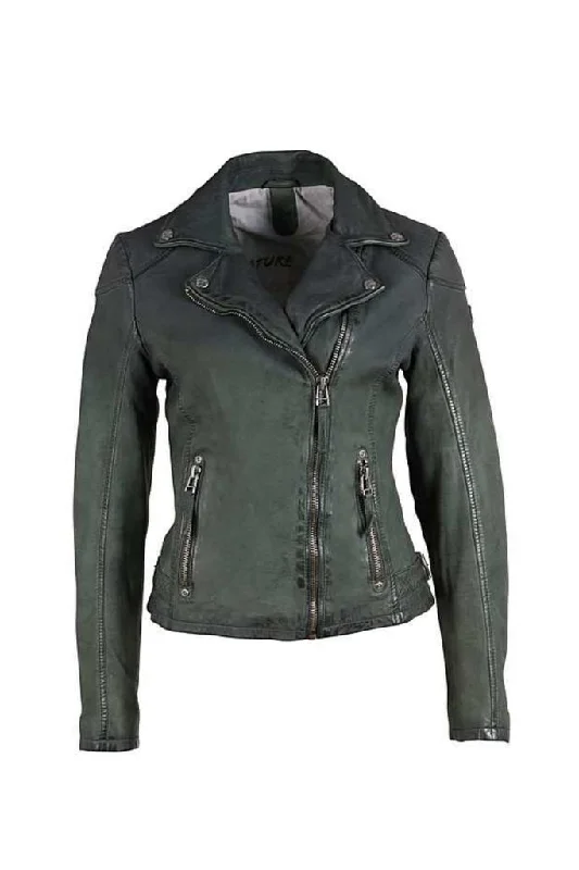 Karyn Leather Jacket - Jade Wool Fabric Cashmere Fabric Tweed Fabric