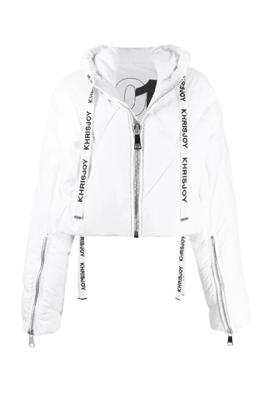 Khrisjoy Puff Khris Cropped Jacket - White Boat Neck Shawl Collar Notched Collar