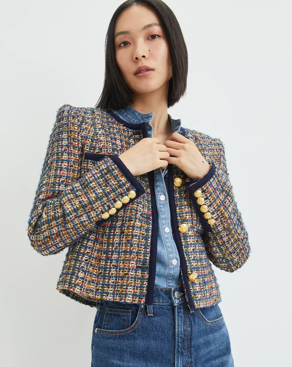 Lars Jacket - Camel Blue Multi Satin Fabric Silk Fabric Chiffon Fabric