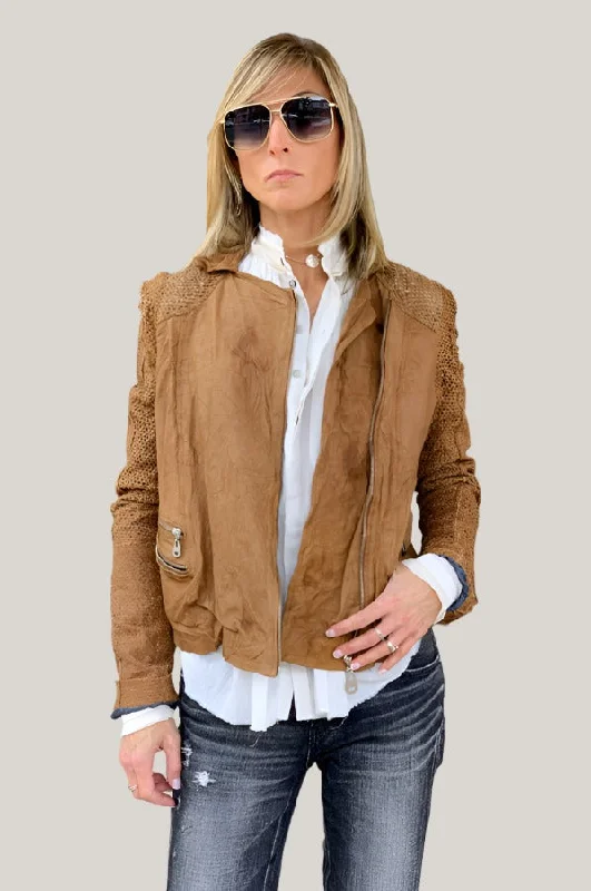 Leather Jacket - Camel V-Neck Jacket Boat Neck Jacket Square Neck Jacket