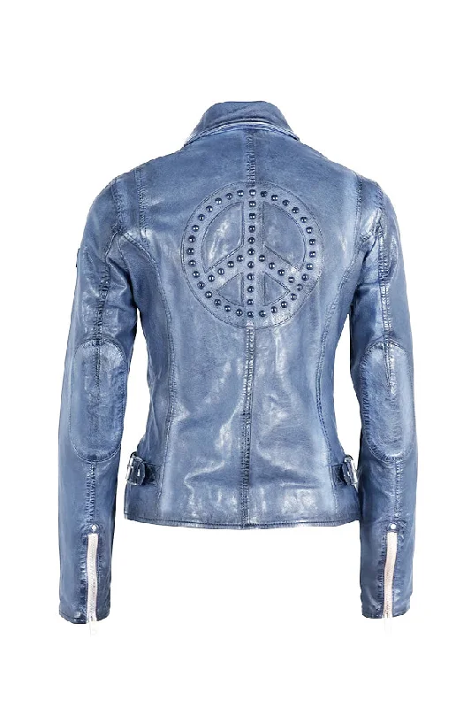 Maysie Peace Leather Jacket - Sky Print Jacket Jacquard Jacket Embroidered Jacket