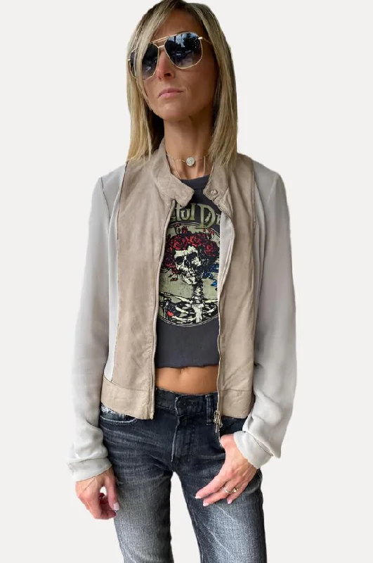 Moto Jacket - Beige Belted Jacket Elasticated Jacket Padded Jacket