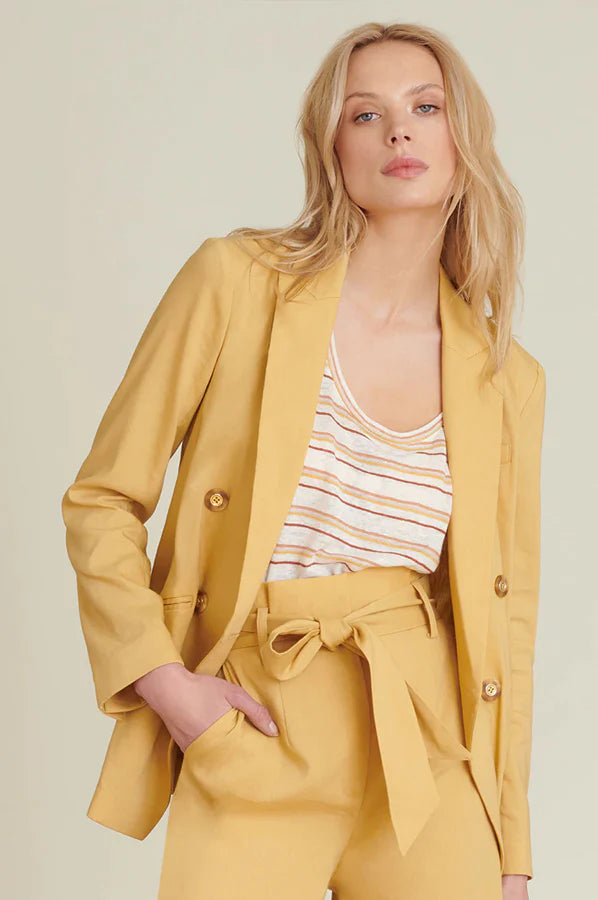 Nisha Boyfriend Jacket - Vintage Yellow Cotton Fabric Linen Fabric Terry Fabric
