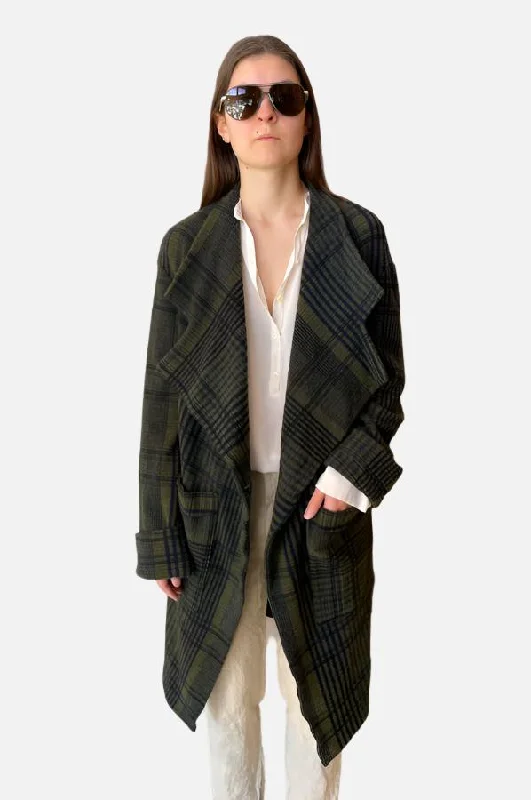 Plaid Long Jacket - Green Denim Jacket Leather Jacket Suede Jacket
